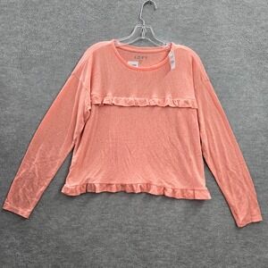 Loft Women Top Medium Pink Crop Shirt Ruffle Long Sleeve Peplum Hem‎ NWT